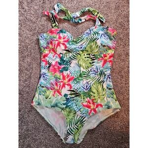 Women's one-piece Halter Top bathing suit tropical print .Xl